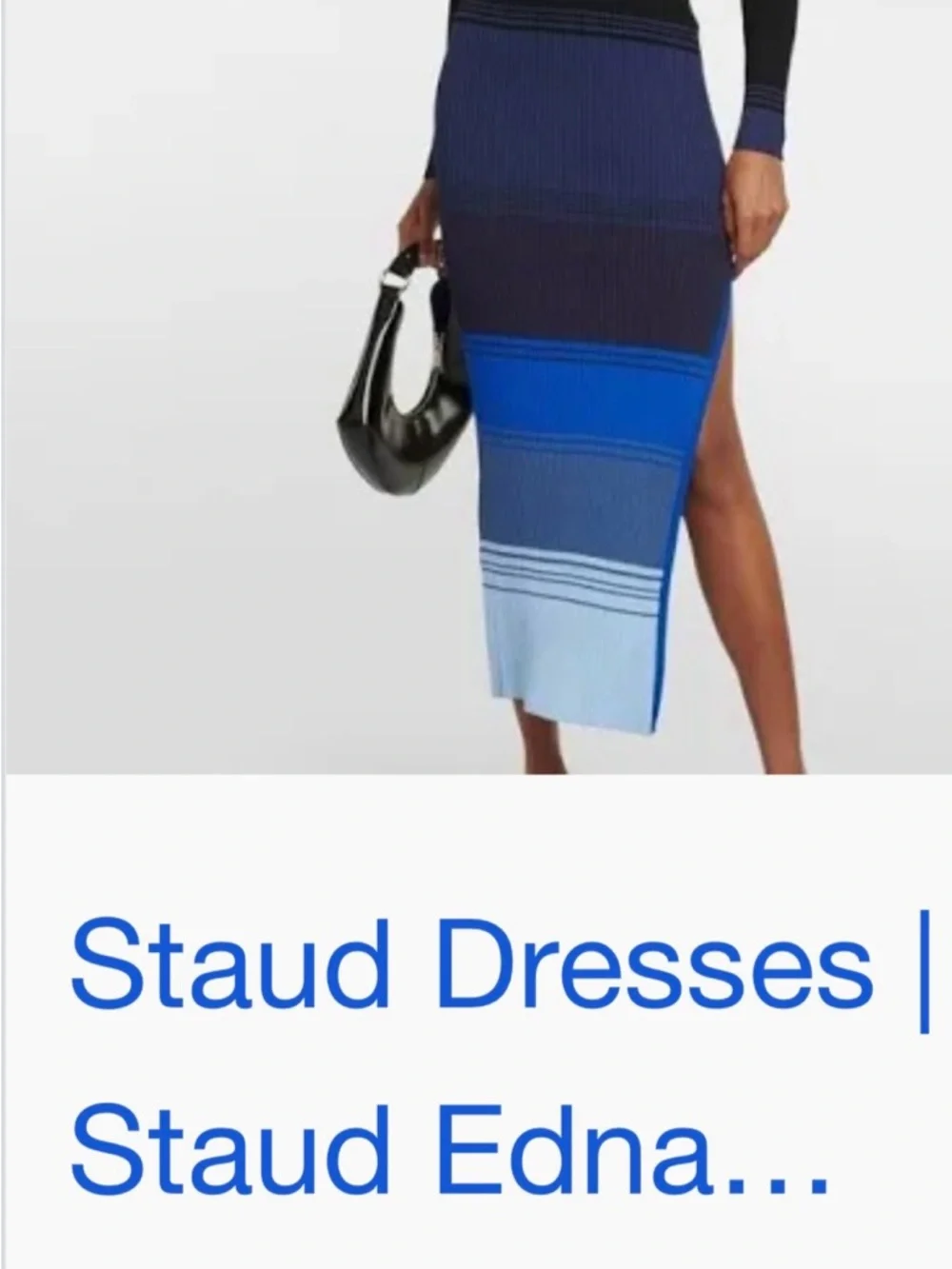 STAUD Black and Blue Striped Ribbed Long Sleeve Maxi Dress - Picture 2 of 3